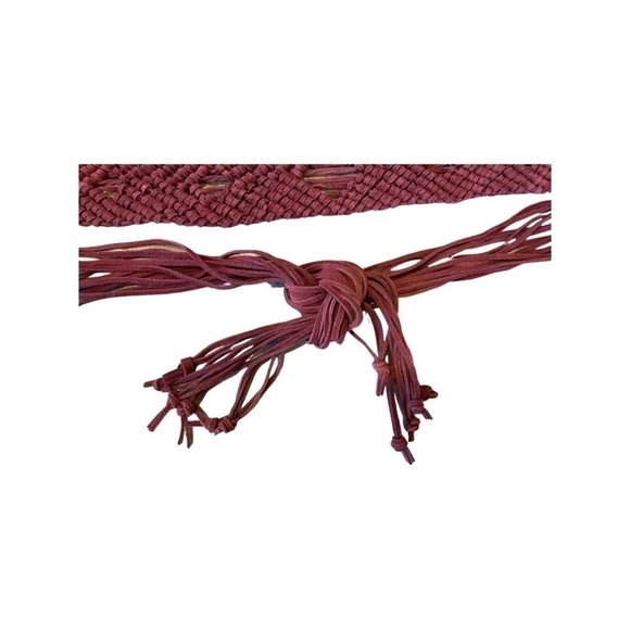 Genuine Leather Suede Boho Belt Raspberry Pink with Silver Rings Women’s Size M. main image 7